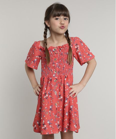 Vestido-Infantil-com-Linho-e-Botoes-Estampado-de-Natureza-Manga-Curta--Vermelho-9662527-Vermelho_1