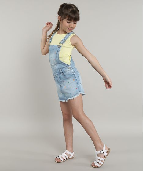 jardineira short saia infantil