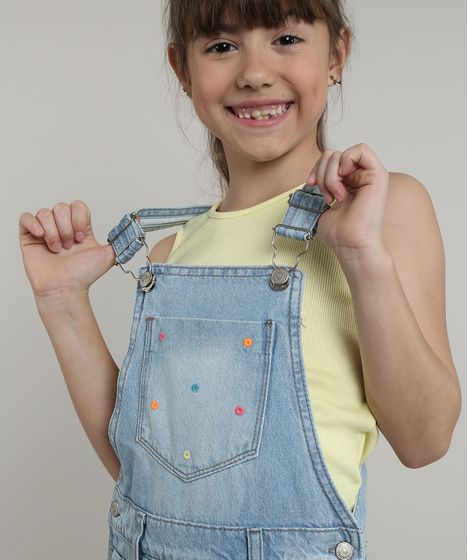 jardineira short saia infantil