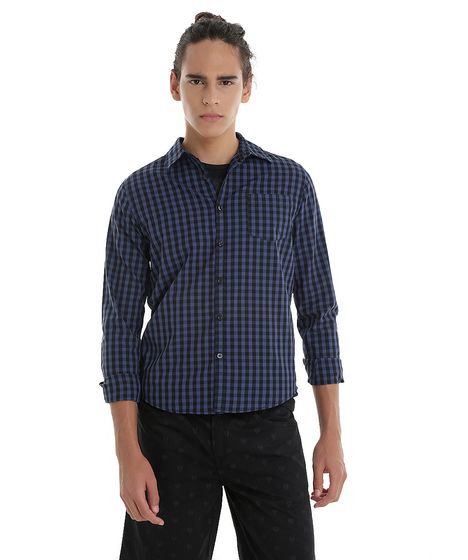 camisa xadrez azul marinho