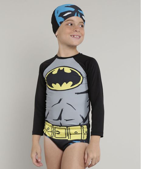 Conjunto-de-Camiseta-de-Praia-Infantil-Batman---Sunga---Touca-Preta-9667867-Preto_1