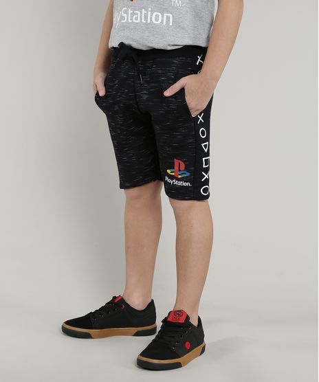 Bermuda-Infantil-PlayStation-em-Moletom-com-Bolsos-Preta-9674517-Preto_1