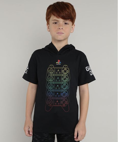 Camiseta-Infantil-PlayStation-com-Capuz-Manga-Curta-Preta-9660725-Preto_1