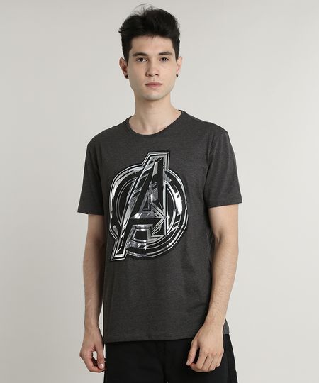 Camiseta Masculina Os Vingadores Metalizada Manga Curta Gola Careca Cinza Mescla Escuro Menor preço em Camiseta Masculina Os Vingadores Metalizada Manga Curta Gola Careca Cinza Mescla Escuro