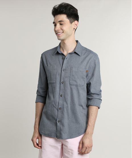 Camisa-Masculina-Tradicional-com-Bolsos-Manga-Longa-Azul-9542576-Azul_1
