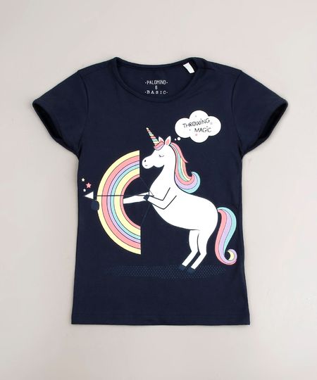 Blusa-Infantil-Unicornio--Throwing-Magic--Manga-Curta-Azul-Marinho-9107641-Azul_Marinho_1