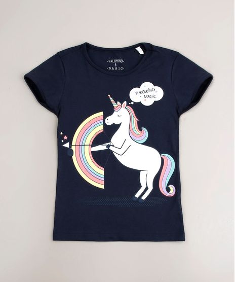 Blusa-Infantil-Unicornio--Throwing-Magic--Manga-Curta-Azul-Marinho-9107641-Azul_Marinho_1