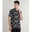 Camisa-Masculina-Tradicional-Estampada-Floral-com-Bolso-Manga-Curta-Preta-9514513-Preto_1