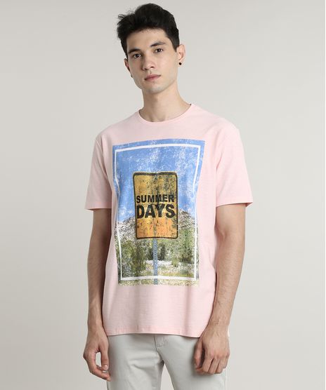 Camiseta-Masculina--Summer-Days--Manga-Curta-Gola-Careca-Rosa-9645373-Rosa_1