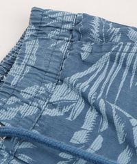 Bermuda-de-Sarja-Infantil-Estampada-de-Folhagem-com-Cordao--Azul-9690564-Azul_4