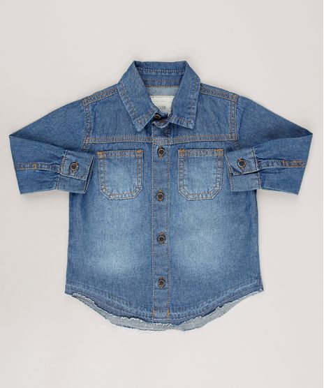 Camisa-Jeans-Infantil-com-Bolsos-Barra-Desfiada-Manga-Longa-Azul-Escuro-9635844-Azul_Escuro_1