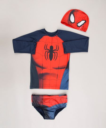 Conjunto-de-Camiseta-de-Praia-Infantil-Homem-Aranha---Touca---Sunga-Azul-Marinho-9667868-Azul_Marinho_1