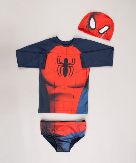 Conjunto-de-Camiseta-de-Praia-Infantil-Homem-Aranha---Touca---Sunga-Azul-Marinho-9667868-Azul_Marinho_1