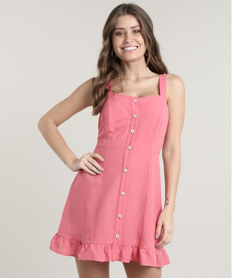 Vestido-Feminino-Curto-com-Linho-e-Botoes-Alca-Media-Rosa-Escuro-9670979-Rosa_Escuro_1