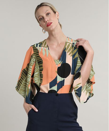 Body-Feminino-Bluse-Estampado-de-Folhagem-Manga-3-4-Decote-V-Azul-Petroleo-9647703-Azul_Petroleo_1