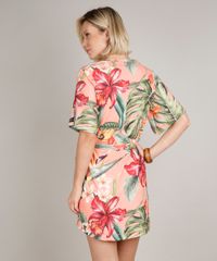 Vestido-Feminino-Curto-Estampado-de-Caju-com-Faixa-para-Amarrar-Manga-Curta-Coral-9706145-Coral_2
