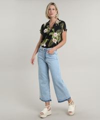 Camisa-Feminina-Estampada-Floral-Tropical-com-Bolso-Manga-Curta-Preta-9706658-Preto_3