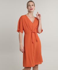 Vestido-Feminino-Curto-com-No-Manga-Curta-Laranja-9649859-Laranja_1
