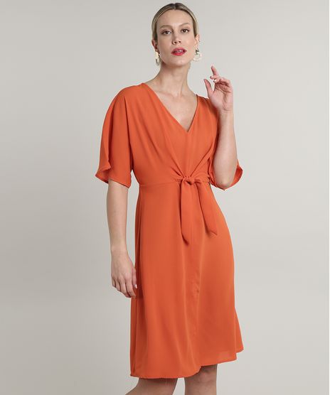 Vestido-Feminino-Curto-com-No-Manga-Curta-Laranja-9649859-Laranja_1