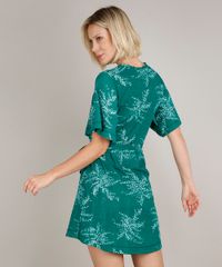 Vestido-Feminino-Curto-Estampado-de-Folhagem-com-Faixa-para-Amarrar-Manga-Curta-Verde-9706144-Verde_2