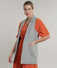 Colete-Feminino-Longo-Estampado-Xadrez-com-Bolsos-Kaki-9641292-Kaki_1