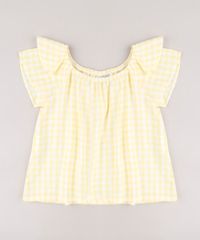 Blusa-Infantil-Estampada-Xadrez-Vichy-com-Babado-Manga-Curta-Amarela-9682740-Amarelo_1