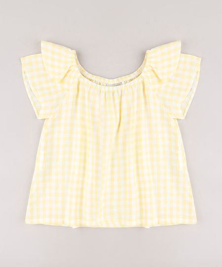 Blusa-Infantil-Estampada-Xadrez-Vichy-com-Babado-Manga-Curta-Amarela-9682740-Amarelo_1