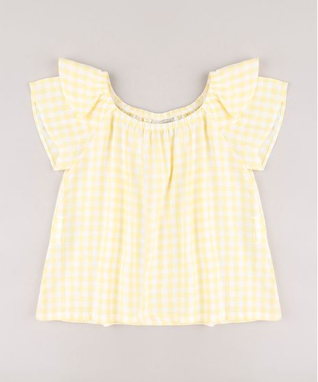 Blusa-Infantil-Estampada-Xadrez-Vichy-com-Babado-Manga-Curta-Amarela-9682740-Amarelo_1