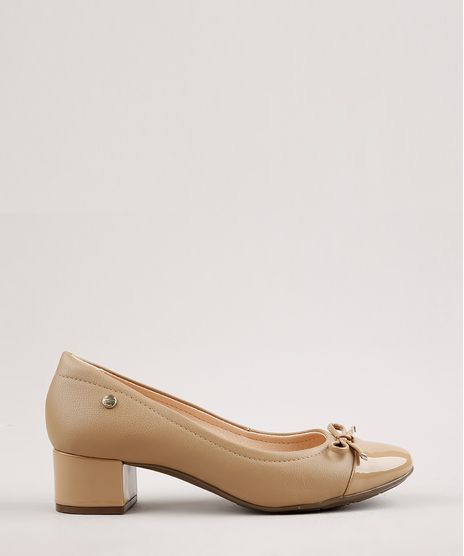 Scarpin-Feminino-Via-Uno-All-Day-Bico-Redondo-Salto-Baixo-Grosso-com-Laco-Bege-9675412-Bege_1