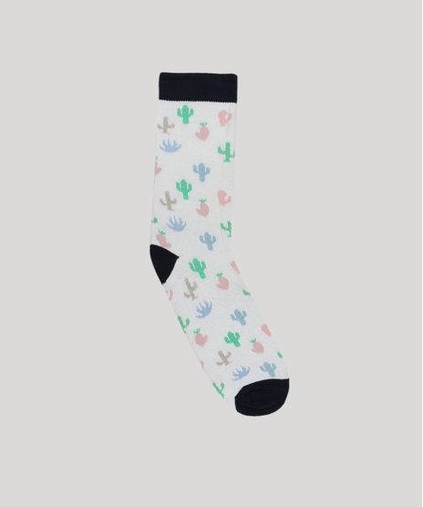 Meia-Feminina-Cano-Alto-Estampada-de-Cactos-Branca-9743080-Branco_1