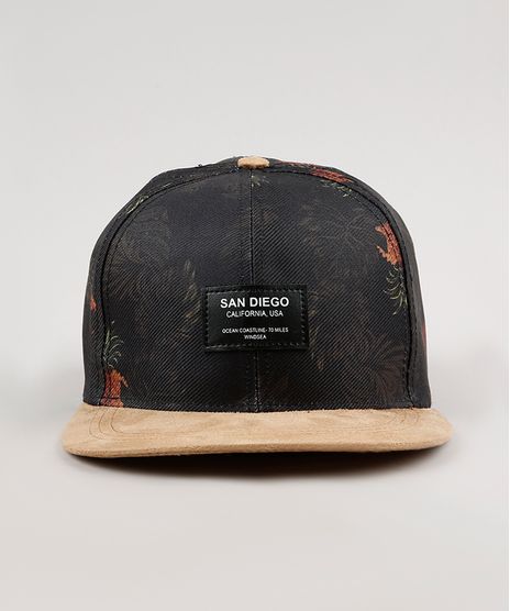Bone-Masculino-Aba-Reta-Estampado-de-Abacaxi-com-Suede-Preto-9659895-Preto_1