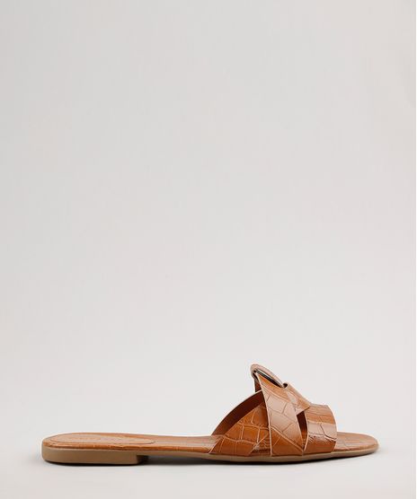 Rasteira-Feminina-Oneself-Texturizada-Croco-com-Tiras-Cruzadas-Caramelo-9683135-Caramelo_1