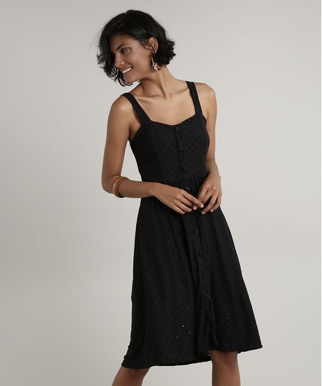 Vestido-Feminino-Midi-em-Laise-com-Botoes-Alca-Media-Preto-9697080-Preto_1