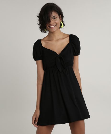 Vestido-Feminino-Curto-com-No-Manga-Bufante-Preto-9704627-Preto_1