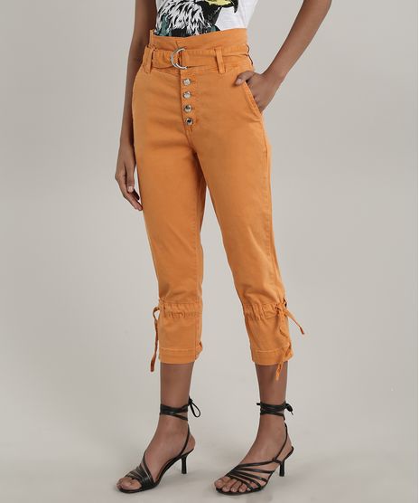 Calca-de-Sarja-Feminina-Sawary-Clochard-com-Botoes-Laranja-9748513-Laranja_1