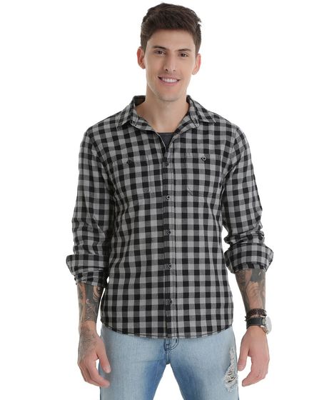 camisa xadrez cinza masculina