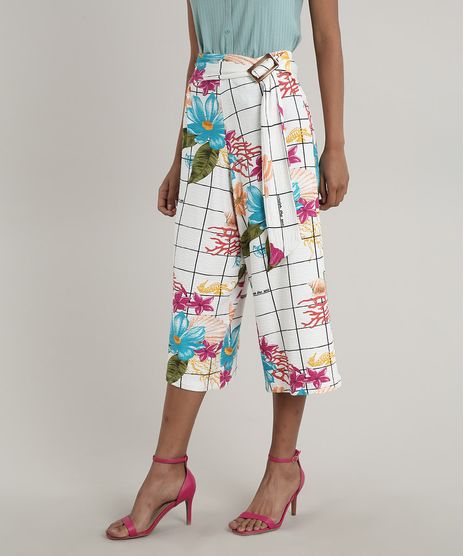 Calca-Feminina-Pantacourt-Texturizada-Estampada-Quadriculada-Floral-com-Faixa-Off-White-9703995-Off_White_1