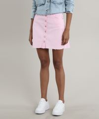Saia-de-Sarja-Feminina-Curta-com-Botoes-Rosa-Claro-9700176-Rosa_Claro_1