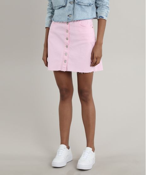 Saia-de-Sarja-Feminina-Curta-com-Botoes-Rosa-Claro-9700176-Rosa_Claro_1