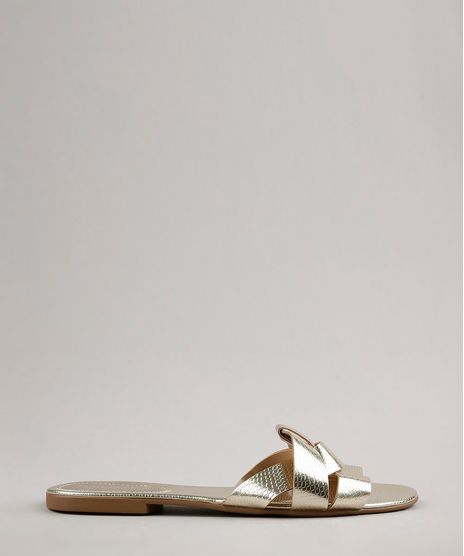 Rasteira-Feminina-Oneself-Metalizada-com-Textura-de-Cobra--Dourado-9683134-Dourado_1