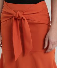 Saia-Feminina-Midi-com-Faixa-para-Amarrar-Laranja-9649863-Laranja_4