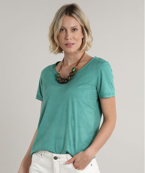 Blusa-Feminina-em-Suede-Manga-Curta-Decote-Redondo-Verde-9513947-Verde_1