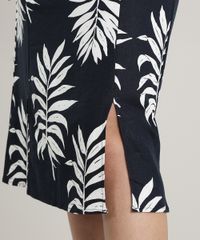 Saia-Feminina-Midi-Estampada-de-Folhagem-em-Linho-com-Fendas-Azul-Marinho-9637722-Azul_Marinho_4