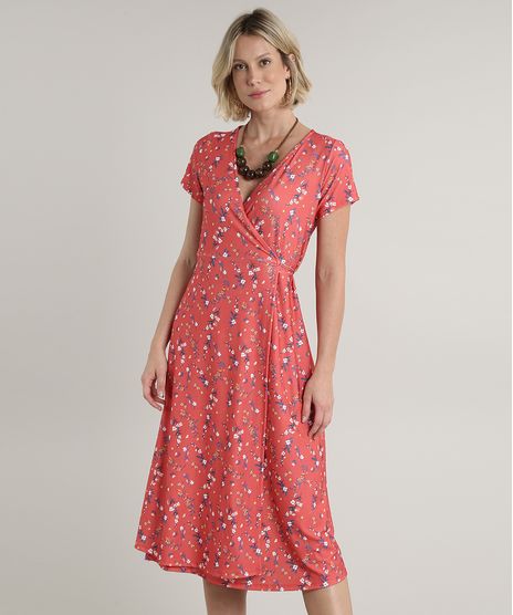 Vestido-Feminino-Midi-Envelope-Estampado-Floral-Manga-Curta-Coral-9715590-Coral_1