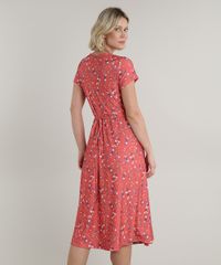 Vestido-Feminino-Midi-Envelope-Estampado-Floral-Manga-Curta-Coral-9715590-Coral_2