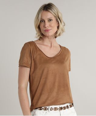 Blusa-Feminina-em-Suede-Manga-Curta-Decote-Redondo-Caramelo-1-9513947-Caramelo_1_1