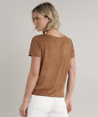 Blusa-Feminina-em-Suede-Manga-Curta-Decote-Redondo-Caramelo-1-9513947-Caramelo_1_2