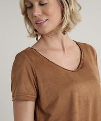 Blusa-Feminina-em-Suede-Manga-Curta-Decote-Redondo-Caramelo-1-9513947-Caramelo_1_4