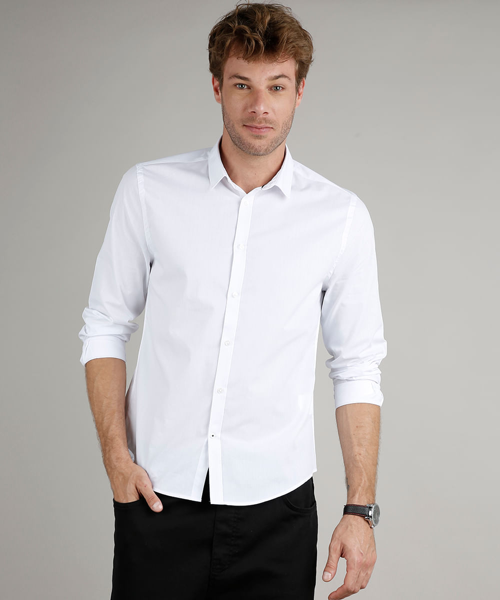 camisa branca slim fit masculina