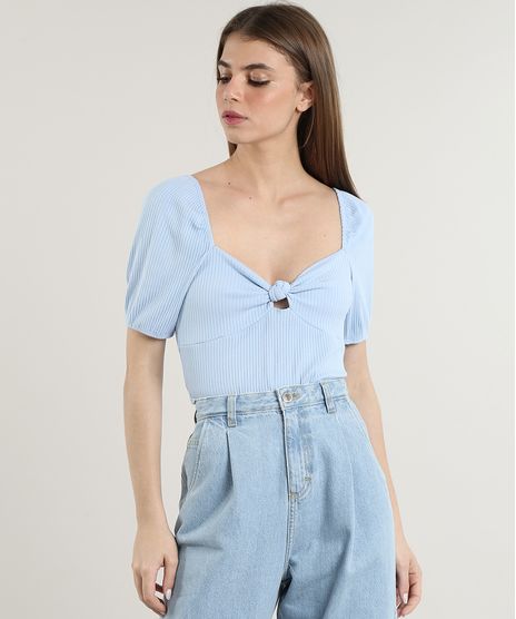 Blusa-Feminina-Mindset-Canelada-com-No-Manga-Curta-Decote-Coracao-Azul-Claro-9825706-Azul_Claro_1
